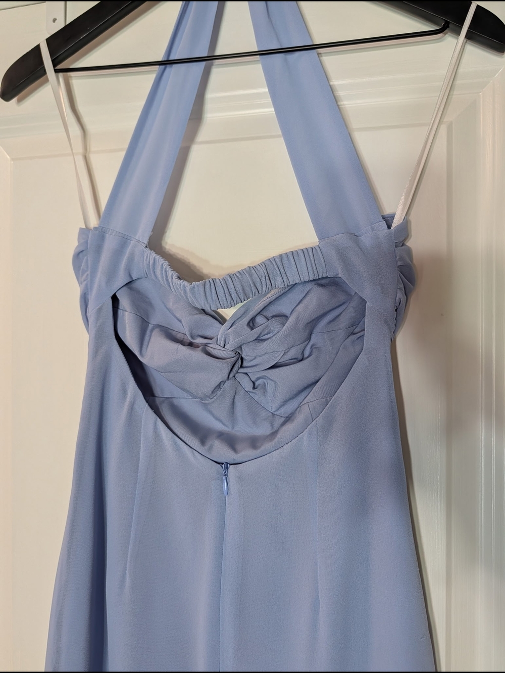 Strapless Light Blue Chiffon Maxi Dress with Neck Band - Picture 6 of 9